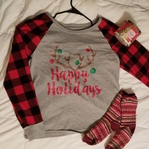 Happy Holidays gray and flannel pajama shirt